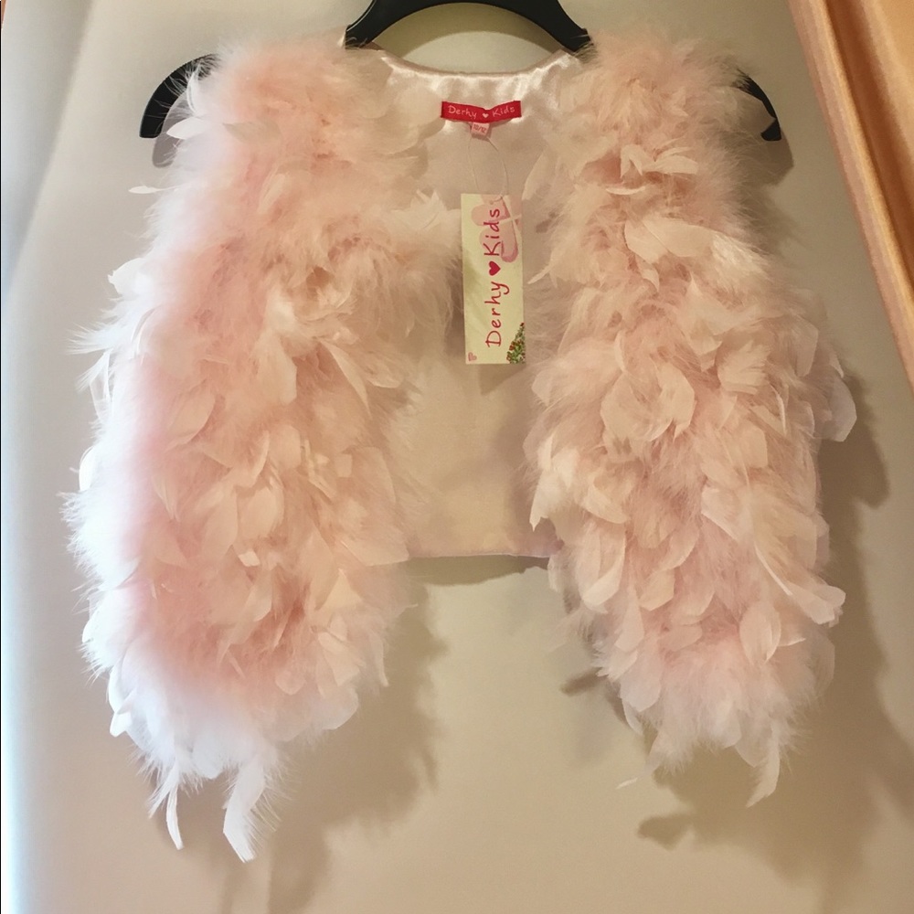 Girls' Pink Feathered Vest